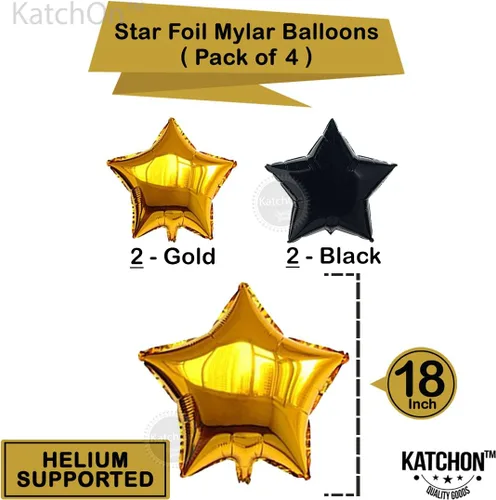 Vista 5 de Kit dorado de decoración de cumpleaños número 50 – grande, paquete de 26 Cartel de cumpleaños 50 negro y dorado con globos de estrella de Mylar