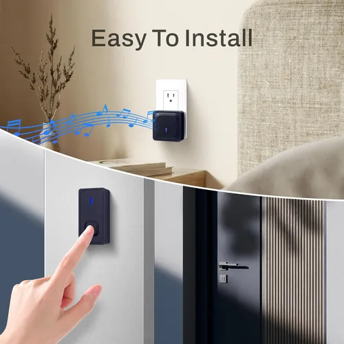 Vista 6 de BN-LINK Timbre inalámbrico, timbre de puerta impermeable, fácil instalación, rango de 1000 pies, volumen ajustable y 58 campanillas, flash LED, Negro