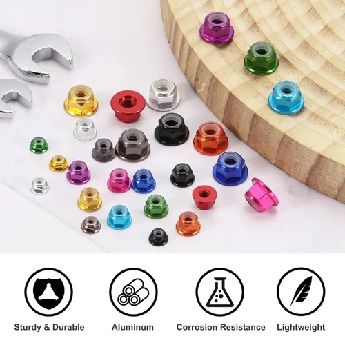 Vista 4 de MECCANIXITY 30 piezas de tuercas de bloqueo de aleación de aluminio M3 con paso de 0.5 mm, tuercas hexagonales con brida de nylon con rosca serrada