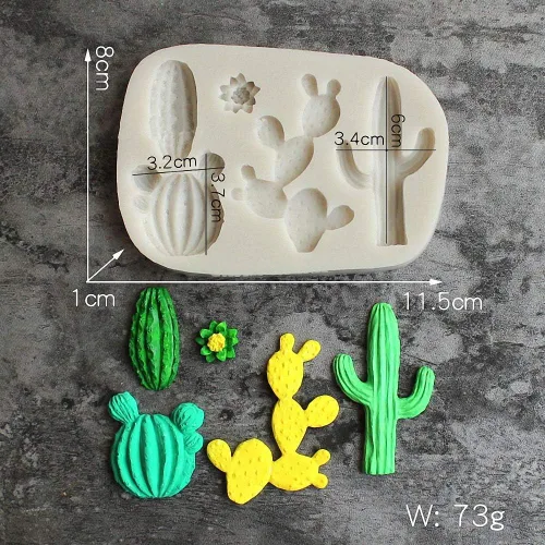 Vista 2 de Molde de silicona para fondant de cactus de 5 cavidades, molde de caramelo de chocolate, herramientas de decoración de pasteles, moldes de arcilla