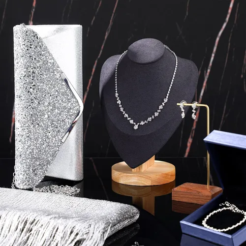 Vista 2 de Tiamon Juego de 5 piezas de joyas de diamantes de imitación, chales y envolturas formales para mujeres, vestidos de noche, bodas nupciales