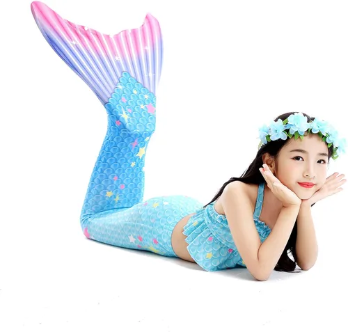 Vista 4 de PURFEEL Disfraz de sirena para niñas, 4 piezas para niños