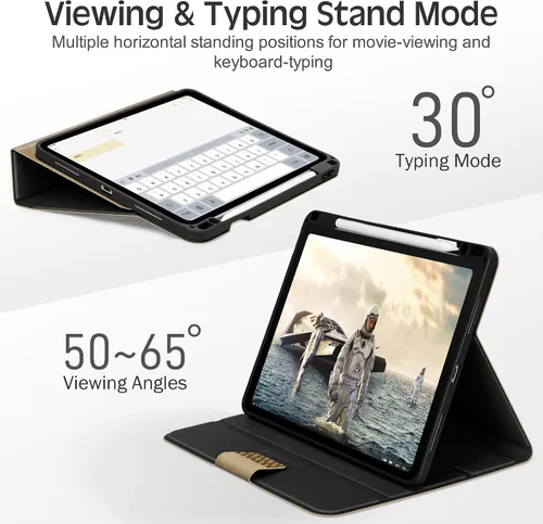 Vista 5 de KingBlanc Funda para iPad Pro de 11 pulgadas de 4ª/3ª/2ª/2ª/1ª generación (2022/2021/2020/2018) con soporte para lápices, cuero sintético, función