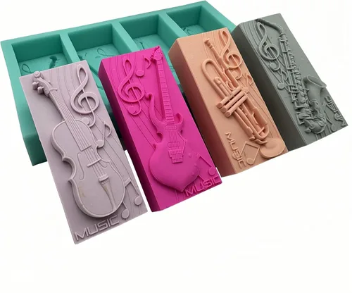 Vista 9 de Molde de silicona musical de 6 cavidades para pastel de chocolate, gelatina, hielo, azúcar, jabón, vela, aroma, yeso, música, guitarra, piano