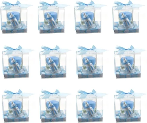 Vista 2 de Lunaura Baby Keepsake - Juego de 12 velas votivas de cristal para niños, color azul