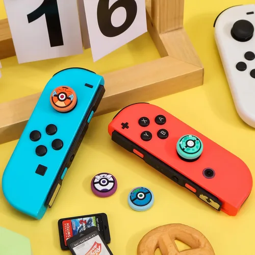 Vista 6 de DLseego PK Balls - 4 tapas de agarre para el pulgar regular NS SwitchSwitch LiteSwitch OLED, Pika Joy Con controlador de joystick cubierta