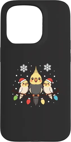 Vista 14 de Bird Cockatiel Holiday Trio Perched Cartoon Cheer Case for iPhone 16