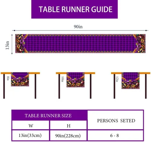 Vista 6 de Camino de mesa de Mardi Gras, carnaval de Brasil, Nueva Orleans, martes graso, mantel para fiesta de máscaras, decoración y suministros de diamantes