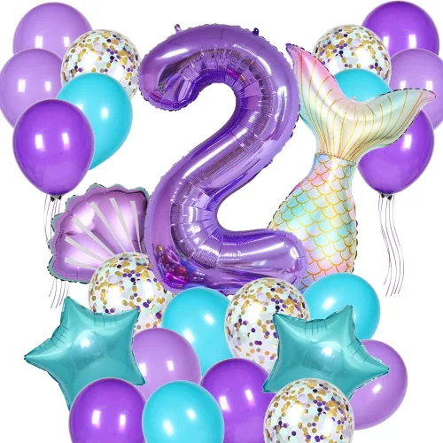 Vista 8 de Decoraciones de cumpleaños de sirena, kit de globos de cola de sirena, decoración de fiesta para niñas de 1 año (Número 1)
