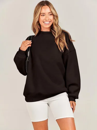 Vista 6 de ANRABESS Sudadera de gran tamaño para mujer, con cuello redondo, estilo Y2K, sudadera con capucha de forro polar, cómoda, camiseta informal, ropa
