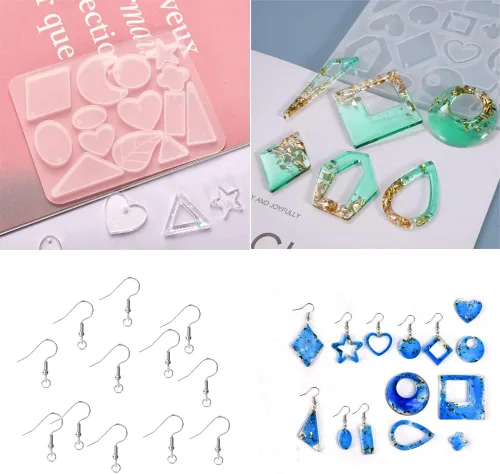 Vista 5 de BOSOIRSOU 205 piezas de moldes de resina para joyería y ganchos para aretes, moldes de silicona para colgantes, moldes para aretes, pulseras