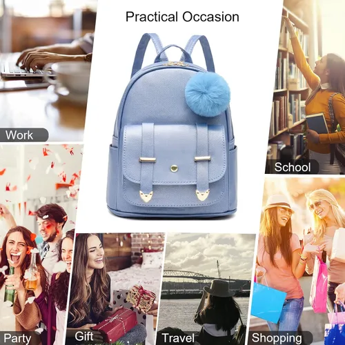 Vista 7 de Linda mochila pequeña para niñas, bolsas escolares de moda de piel sintética, mochila casual para adolescentes y mujeres, Lindo