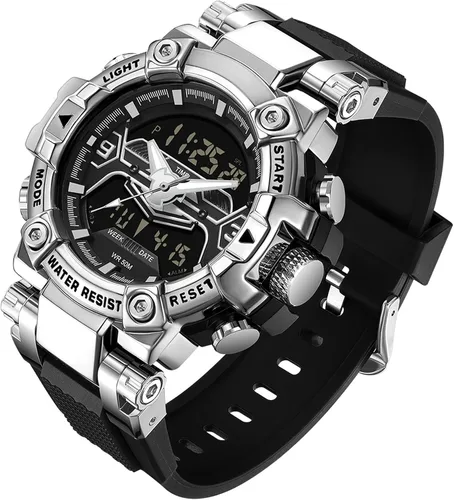 Vista 10 de findtime Relojes de diseñador genial para hombre, color azul, gran cara, relojes para hombres, electrónico único, deportivo, militar, audaz