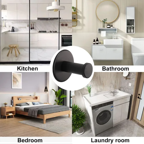 Vista 2 de Ganchos para toallas de baño, paquete de 4 ganchos autoadhesivos para abrigos, resistentes sin perforaciones, gancho para bata, colgador de ropa