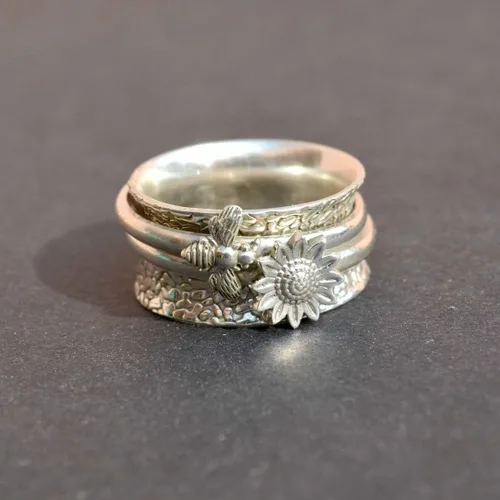 Vista 80 de Boho Spinner Ring, Mothers Day Gift, Silver 925 Women Ring, Sterling Silver 925 Ring, Fidget Spinner Ring,Women Silver Anxiety Ring
