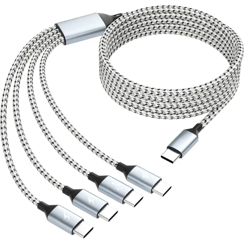 Vista 12 de Cable de carga múltiple, doble tipo C, cable de carga múltiple de nailon trenzado 4 en 1, cable de carga multi USB con puertos IP/tipo C/micro USB
