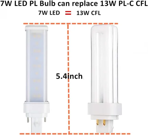 Vista 4 de SATZOL Bombilla LED G24q de 7 W, blanco cálido 3000K PLC-13W 4 pines G24q-1 de repuesto de bombilla fluorescente compacta, paquete de balasto