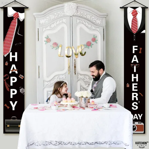 Vista 9 de KatchOn, Cartel negro con texto en inglés «Happy Father» – XtraL, 72 x 12 pulgadas Esmoquin para colgar telón de fondo del día del padre
