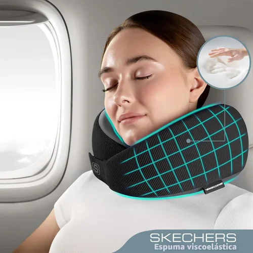 Vista 2 de Skechers Almohada de cuello de espuma viscoelástica, cómoda y transpirable, almohada de viaje para el cuello, avión para viajes, paseos en Negro