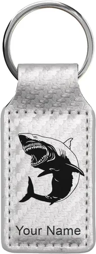 Vista 40 de Llavero rectangular, gran tiburón blanco, grabado personalizado incluido, Bambú
