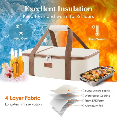 Vista 3 de Lifewit - Porta ollas aislada para alimentos calientes o fríos, olla con tapa y estuche de transporte, soporte para lasaña para fiestas de comida