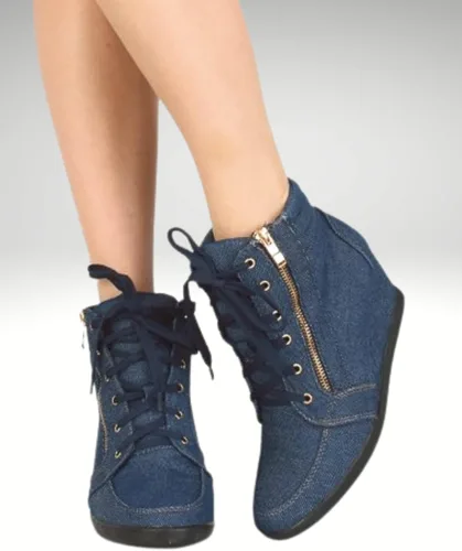 Vista 4 de TZ 56 - Tenis de tacón alto para mujer, clásicos, con cordones, cómodos, con cuña