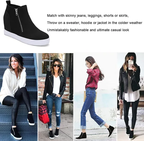 Vista 6 de Athlefit - Zapatos deportivos de cuña de plataforma para mujer, con tacón oculto, botines de cuña oculta