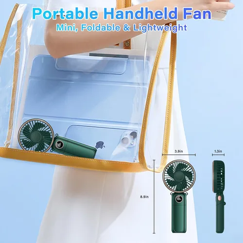 Vista 5 de Ventilador de mano portátil de 5200 mAh, recargable por USB, eléctrico, pequeño, pequeño, pequeño, de mano, 22 horas, 6 velocidades, pantalla LED