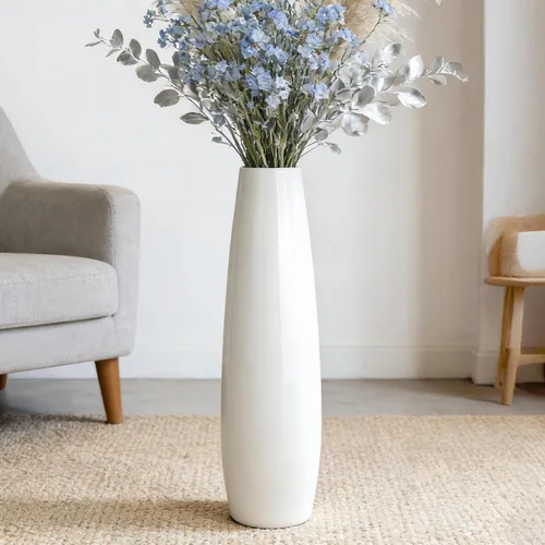 Vista 15 de Jarrón alto de cerámica blanco, 17.7 pulgadas, diseño minimalista Forma 1