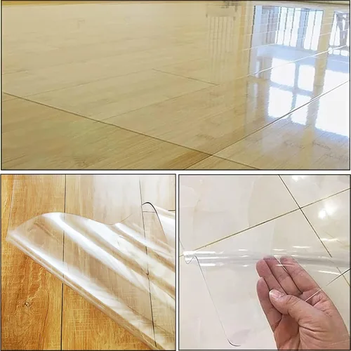 Vista 4 de Tapete protector de piso de plástico transparente resistente de 0.06 pulgadas de grosor, alfombrilla protectora antideslizante transparente
