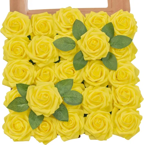 Vista 10 de TINGE TIME Flores de color naranja quemado, 25 flores artificiales para decoraciones, rosas de espuma falsas a granel con arreglos florales, ramos