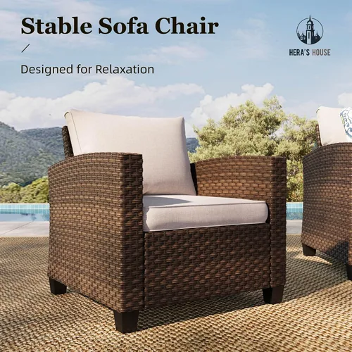 Vista 43 de HERA'S HOUSE - Juego de muebles para patio con mesa para fogata, muebles de mimbre para exteriores, sofá de conversación con asientos profundos