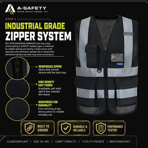 Vista 7 de A-SAFETY Chaleco de Seguridad Reflejante de Alta Visibilidad con Logo Personalizado (XS-8XL)