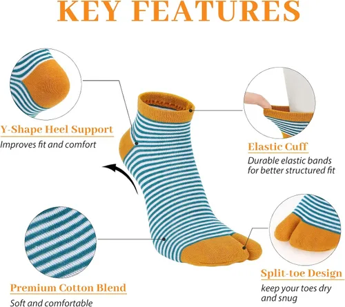 Vista 3 de kilofly 6 pares de calcetines Tabi unisex a rayas divididos de 2 dedos