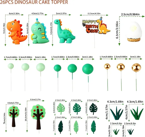 Vista 2 de 26Pcs Dinosaur Cake Topper Dinosaur Birthday Cake Decorations Reusable Dinosaur for All Ages