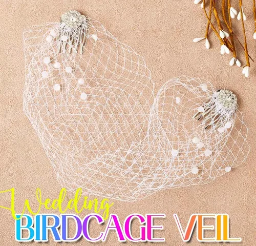 Vista 3 de Heread 1920s Pearl Bride Wedding Birdcage velo blanco cristal nupcial accesorios con peine para mujeres y niñas