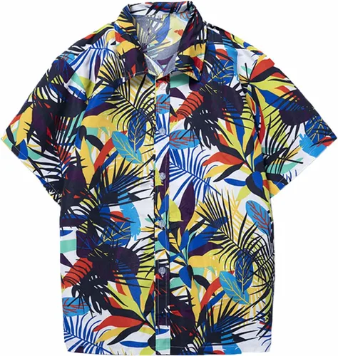 Vista 5 de Chaos World Camisas hawaianas para hombre con estampado casual de manga corta con botones