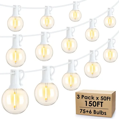 Vista 12 de Mlambert - Cadena de luces para exteriores de 50 pies, luces de globo G40 para patio con 25+2 bombillas LED impermeables y a prueba de roturas