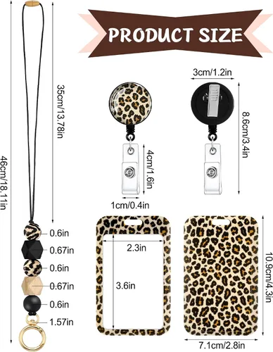 Vista 3 de Woanger - 4 cordones para profesor para credencial de identificación y estampado de leopardo, genial Cute Badge Holder, Silicone Beaded, Breakaway