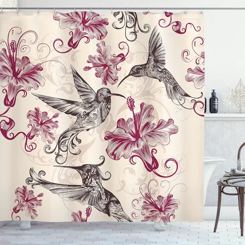 Vista 125 de set de cortina para baño decorativa de tela de poliéster con ganchos