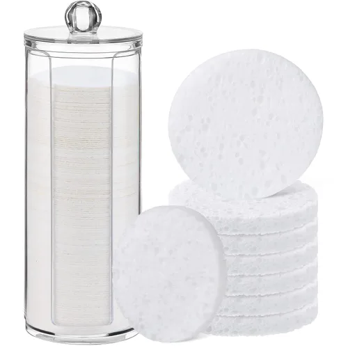 Vista 12 de 120 esponjas faciales comprimidas, exfoliantes faciales naturales, esponjas faciales desechables para limpieza, almohadillas faciales redondas