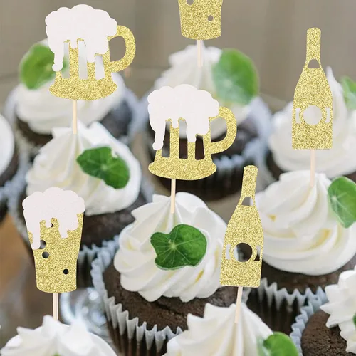 Vista 5 de 36 piezas de decoración para cupcakes de champán con purpurina dorada para celebrar baby shower, boda, fiesta de cumpleaños, suministros