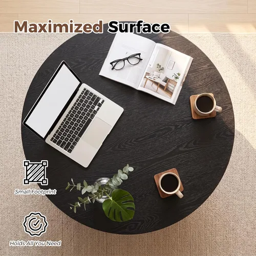 Vista 6 de Luoxiao Mesa de Centro de 27.5'' para Espacios Pequeños, Mesa Moderna Minimalista para Sala de Estar, Mesa Auxiliar Redonda Pequeña Duradera y Negro