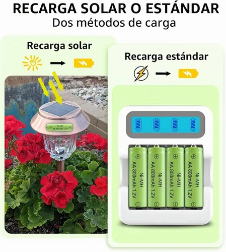 Vista 5 de Baterías recargables AA Ni-MH, doble A 1.2V 800mAh batería solar, paquete