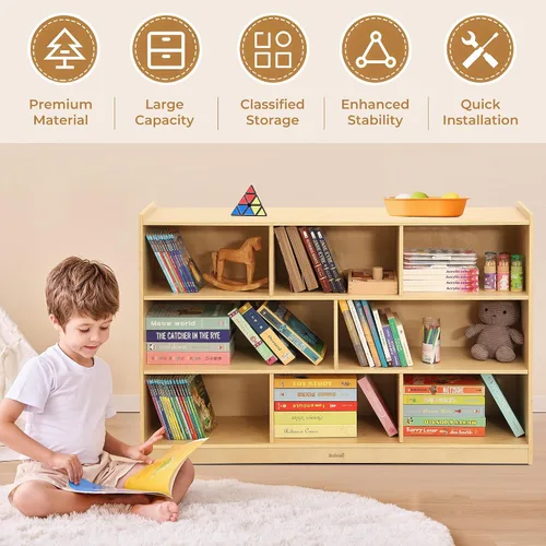 Vista 4 de Bateso Organizador de almacenamiento de juguetes para habitación de niños, estantería de madera para niños, para aula, organizador de almacenamiento