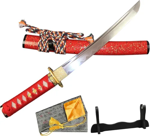 Vista 9 de Tanto Japonés Hecho a Mano de Acero Damasco Templado en Arcilla Espada Katana Corta Afilada de 20 Pulgadas