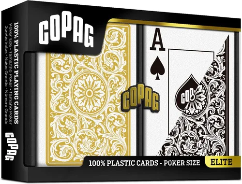 Vista 2 de Copag 1546 Design - Juego de cartas 100% de plástico, tamaño de póquer (estándar) negro/dorado (índice jumbo, 1 juego)