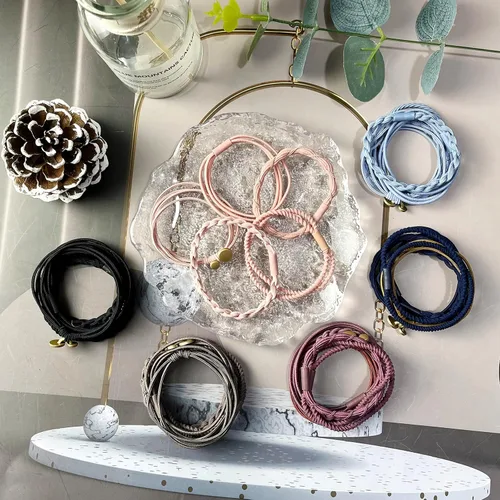Vista 5 de 74 piezas de accesorios para el cabello boho para mujer, lazos y pulseras suaves de doble uso sin daños para colas de caballo y todo tipo de cabello