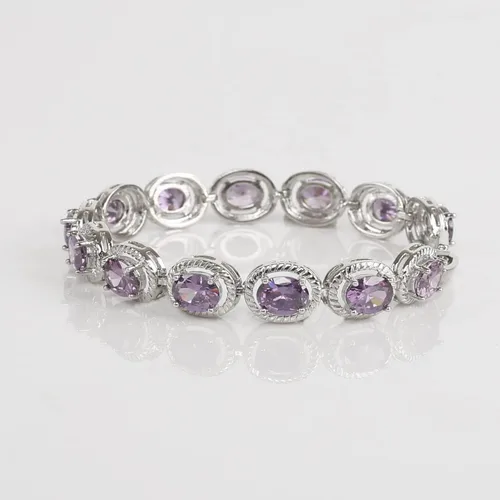 Vista 4 de Qingbin - Pulsera ovalada con circonita cúbica AAA+, pulsera clásica de tenis con circonita cúbica
