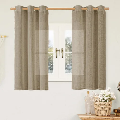Vista 159 de LAMIT Cortinas de lino marrón caramelo para sala de estar, 84 pulgadas, de lino sintético, texturizado, filtrante de luz, paneles de privacidad
